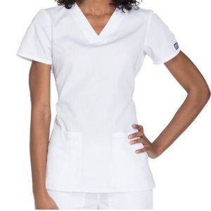 White V-Neck Scrub Top Size M